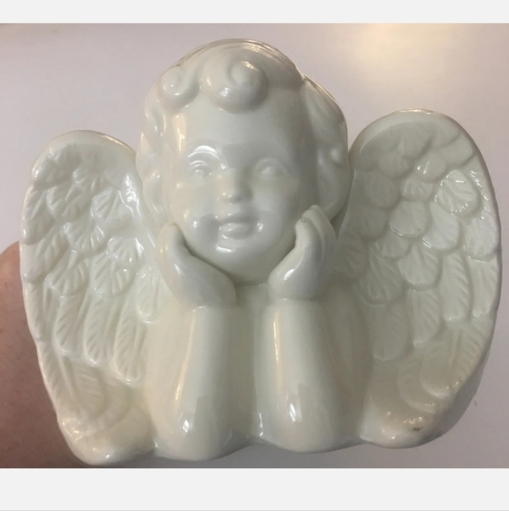 Retro Glazed Ivory Angel Cherub Planter Box
